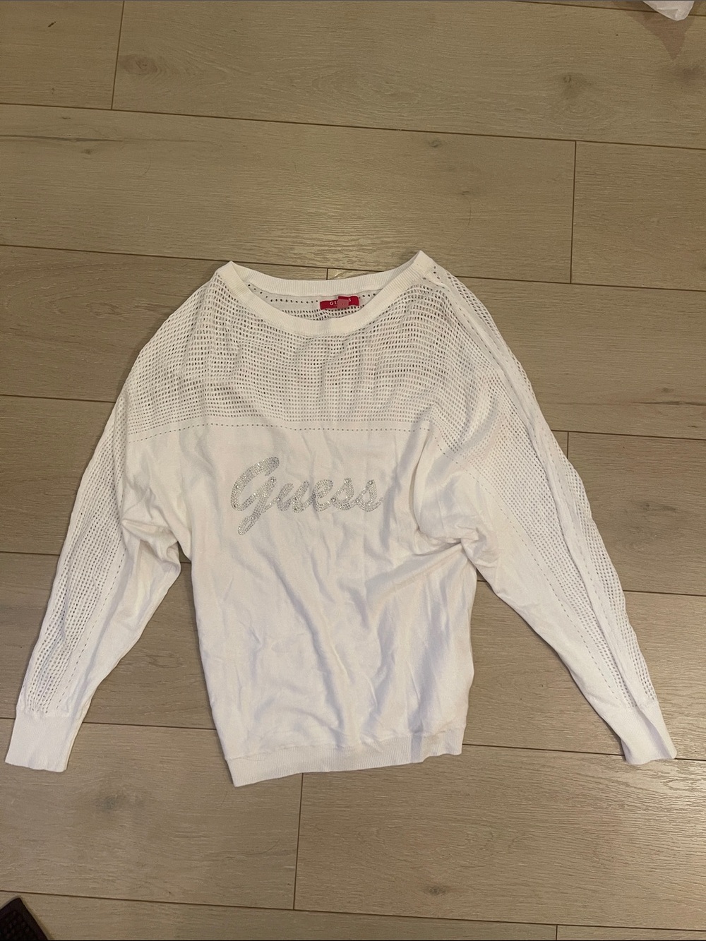 Guess White Open-Weave Logo Sweater